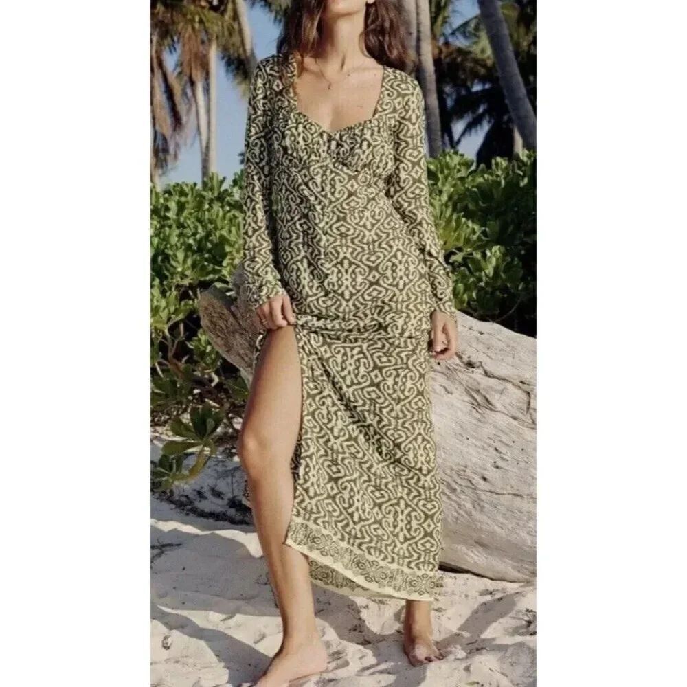Zara Women Printed Midi Dress Size M Green All Over Print 1821/024 NWOT